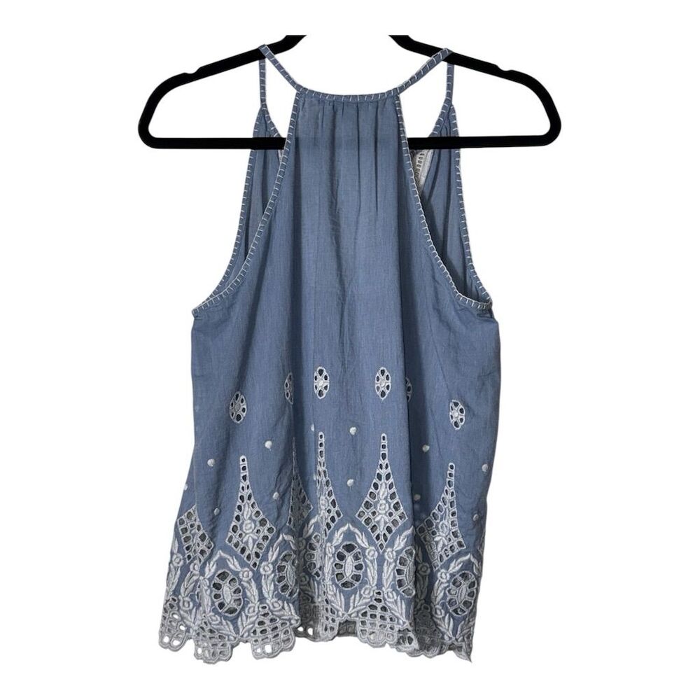 2031. Joie Women's XS Blue Embroidered Eyelet Racerback Tank Top - Picture 5 of 7